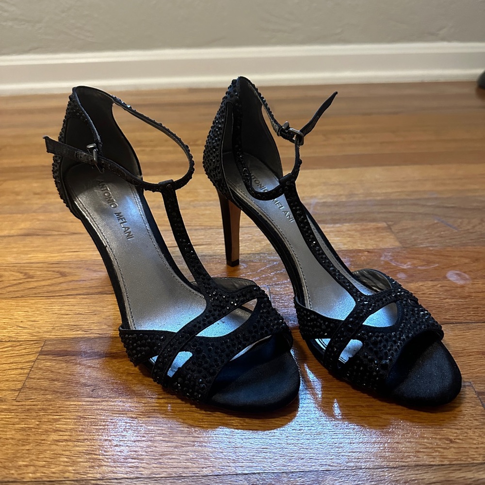 Antonio Melani black rhinestone heels